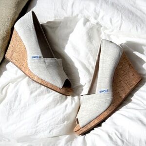 Toms Tan Wedge Sandals with Cork Heel